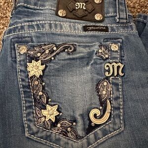 Miss Me Blue Denim Boot Cut Jeans with Embroidered Back Pocket